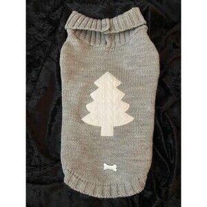 Dog Sweater Grey Knit White Christmas Tree Appliqué Barkley & Finn NWOT Size M